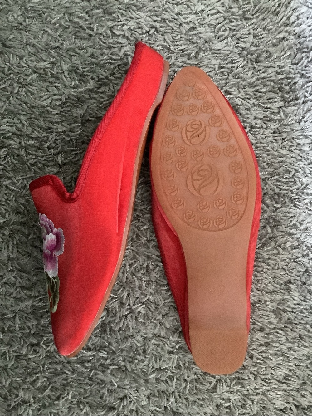NWOT! Embroidered Satin Slippers, the Color of Luck! ♥️ - Picture 2 of 3